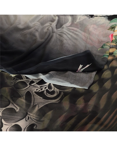 Sanskriti Vintage Sarees Gray Digital Printed Georgette Sari Soft Craft Fabric, PRG-11537-Gray-Printed Floral Design-Poly Georgette-9