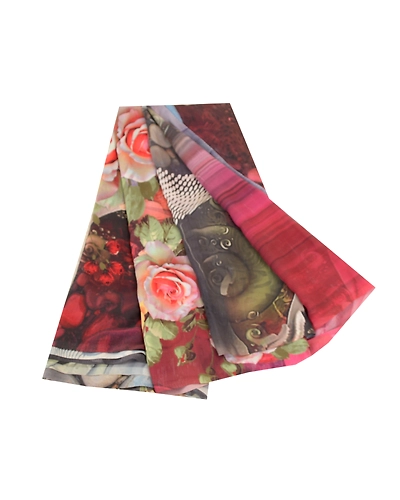 Sanskriti Vintage Sarees Multi Digital Printed Georgette Sari Soft Craft Fabric, PRG-11538-Multi-Printed Floral Design-Poly Georgette-2