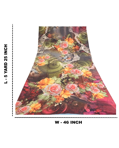Sanskriti Vintage Sarees Multi Digital Printed Georgette Sari Soft Craft Fabric, PRG-11538-Multi-Printed Floral Design-Poly Georgette-3