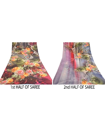 Sanskriti Vintage Sarees Multi Digital Printed Georgette Sari Soft Craft Fabric, PRG-11538-Multi-Printed Floral Design-Poly Georgette-5