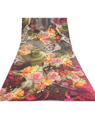 Sanskriti Vintage Sarees Multi Digital Printed Georgette Sari Soft Craft Fabric, PRG-11538-Multi-Printed Floral Design-Poly Georgette-8