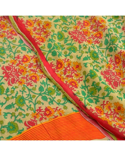 Sanskriti Vintage Sarees Green Blend Georgette Printed Sari Floral Craft Fabric, PRG-11539-Green-Printed Floral Design-Blend Georgette-1