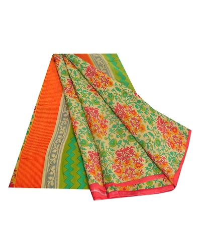 Sanskriti Vintage Sarees Green Blend Georgette Printed Sari Floral Craft Fabric, PRG-11539-Green-Printed Floral Design-Blend Georgette-2