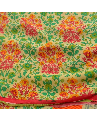 Sanskriti Vintage Sarees Green Blend Georgette Printed Sari Floral Craft Fabric, PRG-11539-Green-Printed Floral Design-Blend Georgette-6