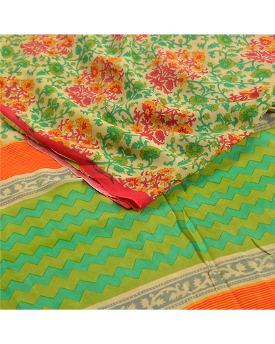 Sanskriti Vintage Sarees Green Blend Georgette Printed Sari Floral Craft Fabric, PRG-11539-Green-Printed Floral Design-Blend Georgette-7