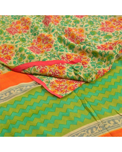 Sanskriti Vintage Sarees Green Blend Georgette Printed Sari Floral Craft Fabric, PRG-11539-Green-Printed Floral Design-Blend Georgette-9