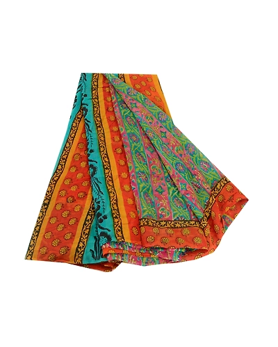 Sanskriti Vintage Sarees Green Pure Georgette Silk Printed Sari Craft 5Yd Fabric, PRG-11545-Green-Printed Floral Design-Pure Georgette Silk-2
