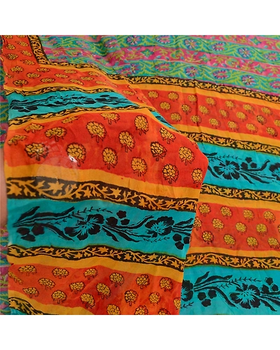 Sanskriti Vintage Sarees Green Pure Georgette Silk Printed Sari Craft 5Yd Fabric, PRG-11545-Green-Printed Floral Design-Pure Georgette Silk-4
