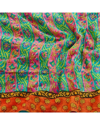 Sanskriti Vintage Sarees Green Pure Georgette Silk Printed Sari Craft 5Yd Fabric, PRG-11545-Green-Printed Floral Design-Pure Georgette Silk-6