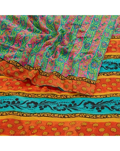 Sanskriti Vintage Sarees Green Pure Georgette Silk Printed Sari Craft 5Yd Fabric, PRG-11545-Green-Printed Floral Design-Pure Georgette Silk-7
