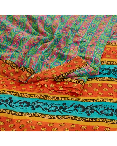 Sanskriti Vintage Sarees Green Pure Georgette Silk Printed Sari Craft 5Yd Fabric, PRG-11545-Green-Printed Floral Design-Pure Georgette Silk-9
