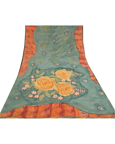Sanskriti Vintage Sarees Gray Pure Georgette Silk Printed Sari 5Yd Craft Fabric, PRG-11552-Gray-Printed Floral Design-Pure Georgette Silk-8