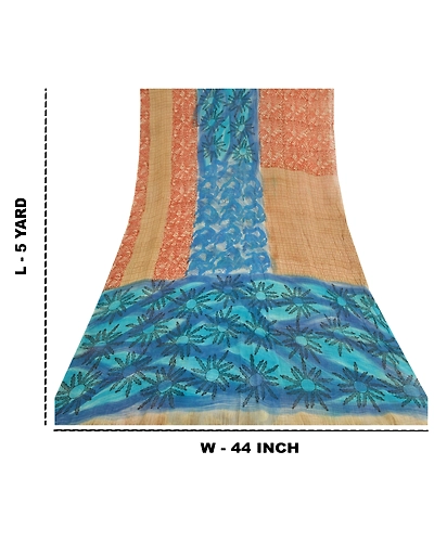 Sanskriti Vintage Sarees Red Printed Blend Georgette Sari 5Yd Soft Craft Fabric, PRG-11557-Red-Printed Floral Design-Blend Georgette-3