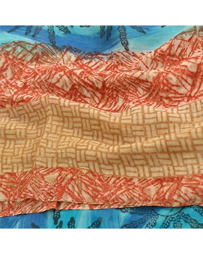 Sanskriti Vintage Sarees Red Printed Blend Georgette Sari 5Yd Soft Craft Fabric, PRG-11557-Red-Printed Floral Design-Blend Georgette-6