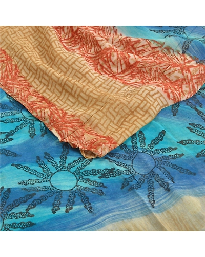 Sanskriti Vintage Sarees Red Printed Blend Georgette Sari 5Yd Soft Craft Fabric, PRG-11557-Red-Printed Floral Design-Blend Georgette-7