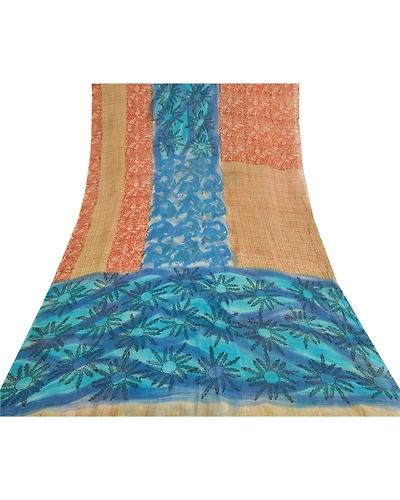 Sanskriti Vintage Sarees Red Printed Blend Georgette Sari 5Yd Soft Craft Fabric, PRG-11557-Red-Printed Floral Design-Blend Georgette-8