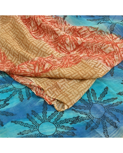 Sanskriti Vintage Sarees Red Printed Blend Georgette Sari 5Yd Soft Craft Fabric, PRG-11557-Red-Printed Floral Design-Blend Georgette-9