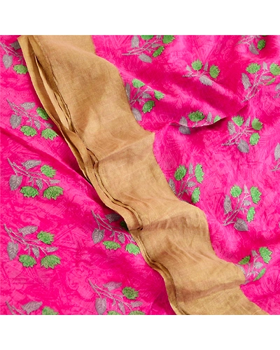 Sanskriti Vintage Sarees Pink Chiffon Printed Zari Border Sari 5Yd Craft Fabric, PRG-11566-Pink-Printed Floral Design-Poly Chiffon-1