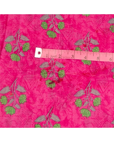 Sanskriti Vintage Sarees Pink Chiffon Printed Zari Border Sari 5Yd Craft Fabric, PRG-11566-Pink-Printed Floral Design-Poly Chiffon-3