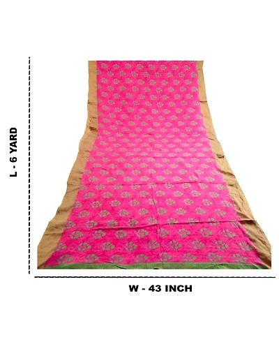 Sanskriti Vintage Sarees Pink Chiffon Printed Zari Border Sari 5Yd Craft Fabric, PRG-11566-Pink-Printed Floral Design-Poly Chiffon-4