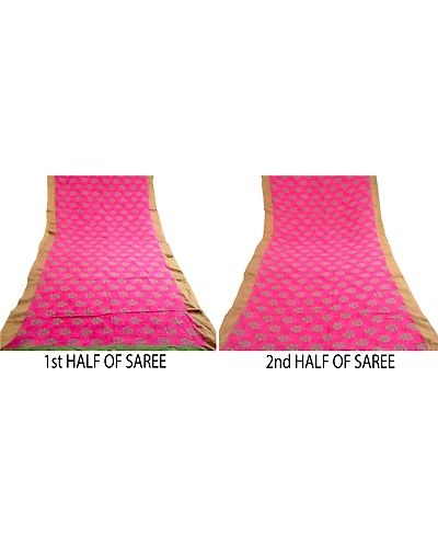 Sanskriti Vintage Sarees Pink Chiffon Printed Zari Border Sari 5Yd Craft Fabric, PRG-11566-Pink-Printed Floral Design-Poly Chiffon-6