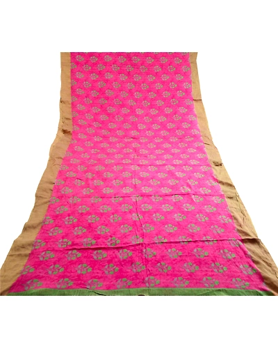 Sanskriti Vintage Sarees Pink Chiffon Printed Zari Border Sari 5Yd Craft Fabric, PRG-11566-Pink-Printed Floral Design-Poly Chiffon-9