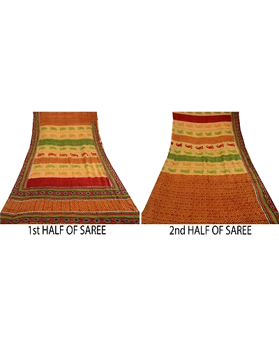 Sanskriti Vintage Sarees Multi Blend Georgette Printed Sari Floral Craft Fabric, PRG-11651-Multi-Printed Floral Design-Blend Georgette-5