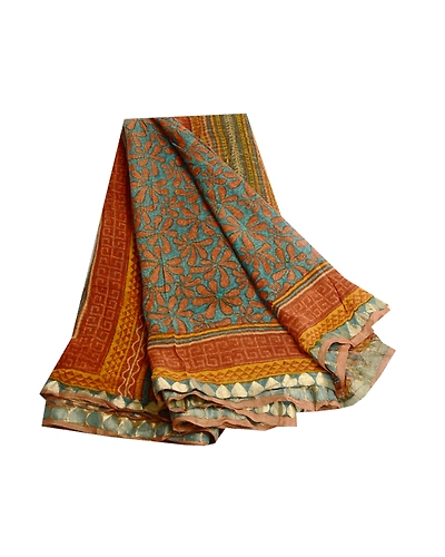 Sanskriti Vintage Sarees Blue Pure Georgette Silk Printed Zari Sari Craft Fabric, PRG-11675-Blue-Printed Floral Design-Pure Georgette Silk-2