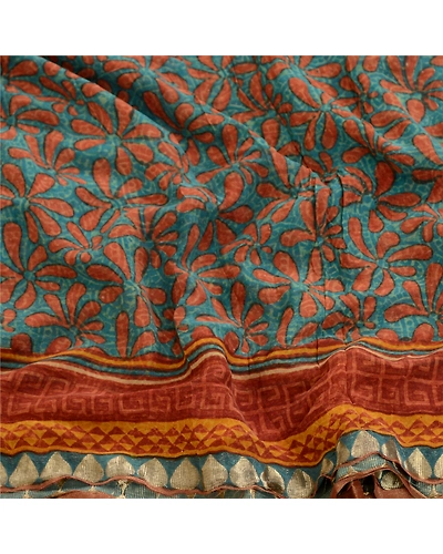 Sanskriti Vintage Sarees Blue Pure Georgette Silk Printed Zari Sari Craft Fabric, PRG-11675-Blue-Printed Floral Design-Pure Georgette Silk-6