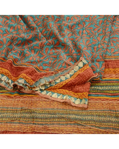 Sanskriti Vintage Sarees Blue Pure Georgette Silk Printed Zari Sari Craft Fabric, PRG-11675-Blue-Printed Floral Design-Pure Georgette Silk-7