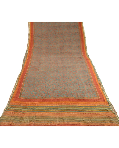 Sanskriti Vintage Sarees Blue Pure Georgette Silk Printed Zari Sari Craft Fabric, PRG-11675-Blue-Printed Floral Design-Pure Georgette Silk-8