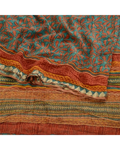 Sanskriti Vintage Sarees Blue Pure Georgette Silk Printed Zari Sari Craft Fabric, PRG-11675-Blue-Printed Floral Design-Pure Georgette Silk-9
