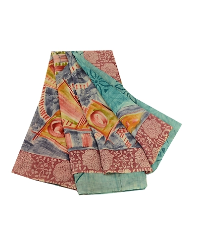 Sanskriti Vintage Sarees Sea-Green Pure Georgette Silk Printed Sari Craft Fabric, PRG-11686-Sea-Green-Printed Floral Design-Pure Georgette Silk-2