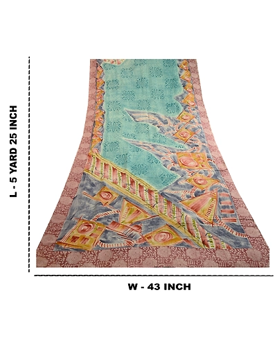 Sanskriti Vintage Sarees Sea-Green Pure Georgette Silk Printed Sari Craft Fabric, PRG-11686-Sea-Green-Printed Floral Design-Pure Georgette Silk-3