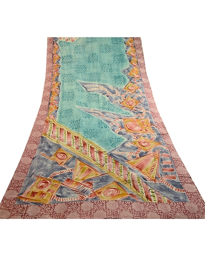 Sanskriti Vintage Sarees Sea-Green Pure Georgette Silk Printed Sari Craft Fabric, PRG-11686-Sea-Green-Printed Floral Design-Pure Georgette Silk-8