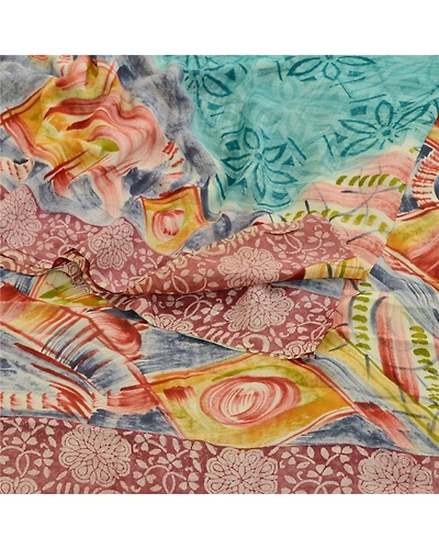 Sanskriti Vintage Sarees Sea-Green Pure Georgette Silk Printed Sari Craft Fabric, PRG-11686-Sea-Green-Printed Floral Design-Pure Georgette Silk-9