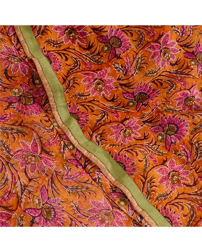 Sanskriti Vintage Sarees Saffron Printed Pure Georgette Silk Sari Craft Fabric, PRG-11692-Saffron-Printed Floral Design-Pure Georgette Silk-1