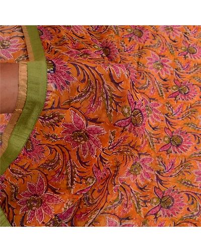 Sanskriti Vintage Sarees Saffron Printed Pure Georgette Silk Sari Craft Fabric, PRG-11692-Saffron-Printed Floral Design-Pure Georgette Silk-4