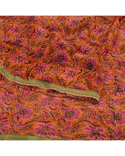 Sanskriti Vintage Sarees Saffron Printed Pure Georgette Silk Sari Craft Fabric, PRG-11692-Saffron-Printed Floral Design-Pure Georgette Silk-7