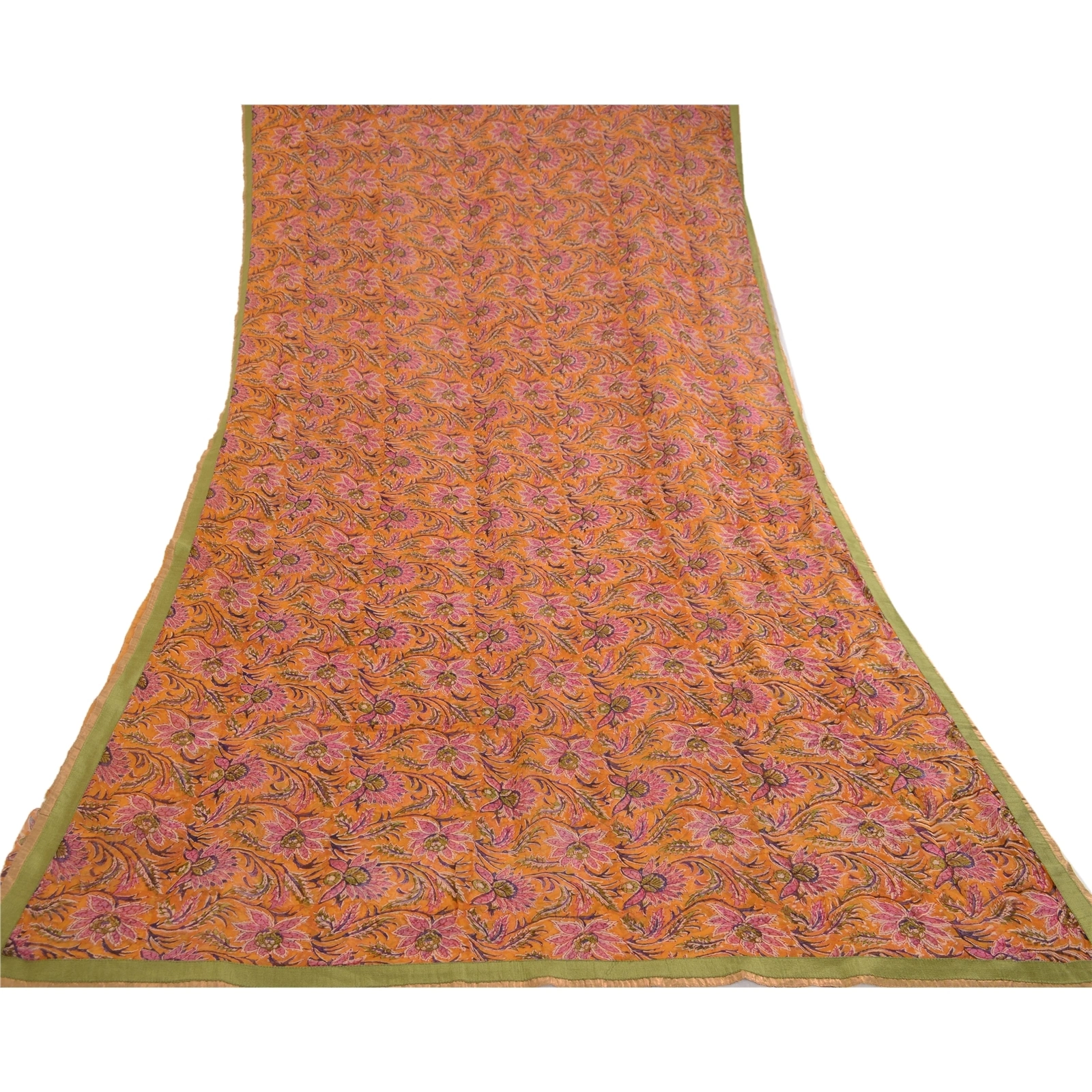 Sanskriti Vintage Sarees Saffron Printed Pure Georgette Silk Sari Craft Fabric, PRG-11692-Saffron-Printed Floral Design-Pure Georgette Silk-8