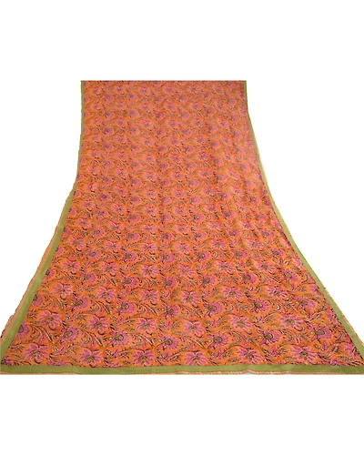 Sanskriti Vintage Sarees Saffron Printed Pure Georgette Silk Sari Craft Fabric, PRG-11692-Saffron-Printed Floral Design-Pure Georgette Silk-8