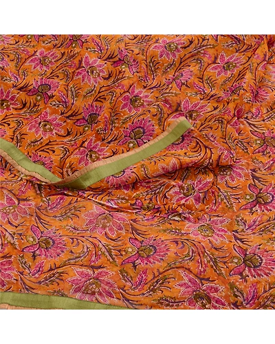 Sanskriti Vintage Sarees Saffron Printed Pure Georgette Silk Sari Craft Fabric, PRG-11692-Saffron-Printed Floral Design-Pure Georgette Silk-9