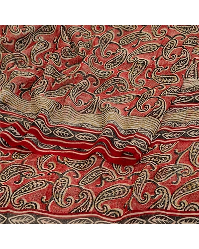 Sanskriti Vintage Sarees Red Pure Georgette Silk Paisley Print Sari Craft Fabric, PRG-11698-Red-Printed Floral Design-Pure Georgette Silk-7