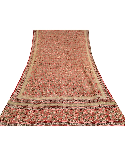 Sanskriti Vintage Sarees Red Pure Georgette Silk Paisley Print Sari Craft Fabric, PRG-11698-Red-Printed Floral Design-Pure Georgette Silk-8