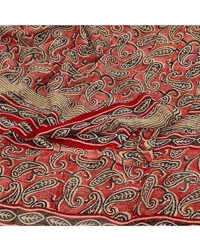Sanskriti Vintage Sarees Red Pure Georgette Silk Paisley Print Sari Craft Fabric, PRG-11698-Red-Printed Floral Design-Pure Georgette Silk-9