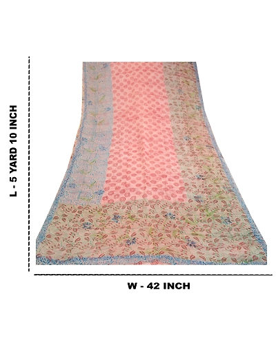 Sanskriti Vintage Sarees Pink Blend Georgette Printed Sari Floral Craft Fabric, PRG-11708-Pink-Printed Floral Design-Blend Georgette-4