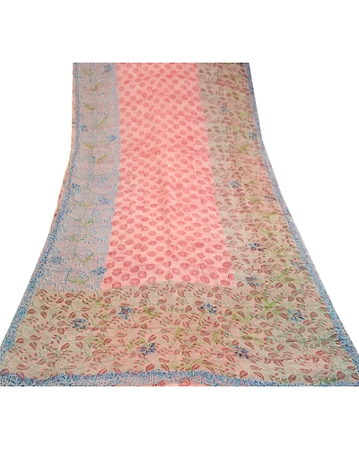 Sanskriti Vintage Sarees Pink Blend Georgette Printed Sari Floral Craft Fabric, PRG-11708-Pink-Printed Floral Design-Blend Georgette-9