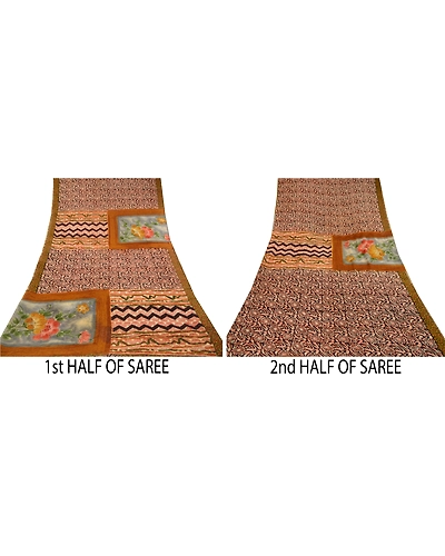 Sanskriti Vintage Sarees Black Pure Georgette Silk Printed Sari 5Yd Craft Fabric, PRG-11709-Multi-Printed Floral Design-Pure Georgette Silk-5