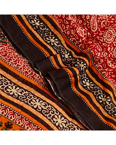 Sanskriti Vintage Sarees Red Blend Georgette Printed Sari Floral Craft Fabric, PRG-11714-Red-Printed Floral Design-Blend Georgette-1