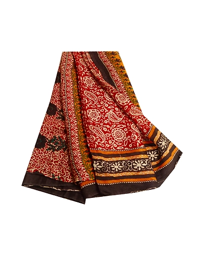 Sanskriti Vintage Sarees Red Blend Georgette Printed Sari Floral Craft Fabric, PRG-11714-Red-Printed Floral Design-Blend Georgette-2